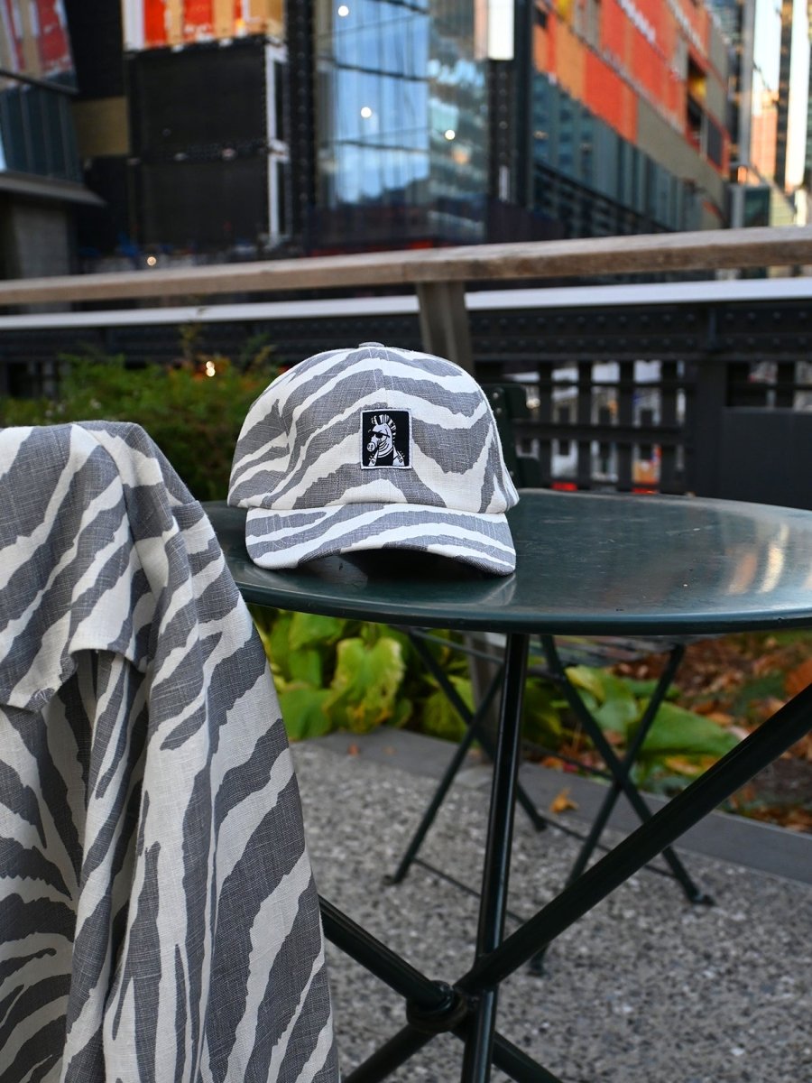 "Zebra Without a Cause" Linen Cap. Designed by HO HOS HOLE IN THE WALL. Made in NYC.